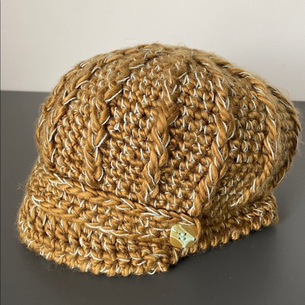 Pistil Brown Light Blue Knit Beanie with Brim Buttons accent Boho Chic Urban OS